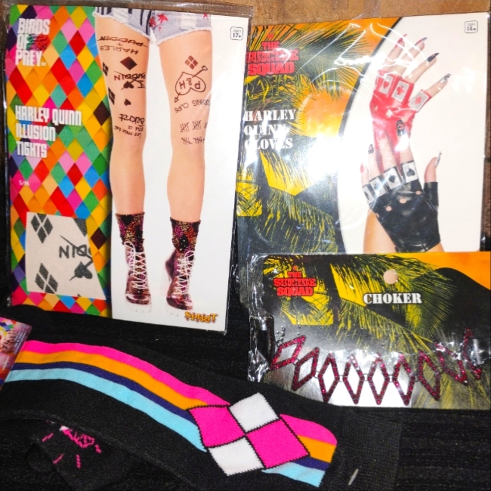 Harley Quinn Suicide Squad Socks, Tights, Choker, Gloves Accessories Halloween